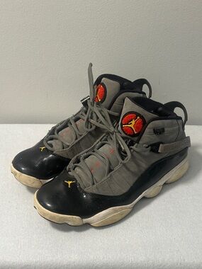 Air Jordan 6 Rings Grey Black Sneaker with Red Jumpman Patch